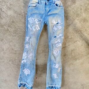 Trendy Light Blue Kids Jeans with Distressed Details